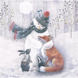 Serwetka   -3212-   MINI 25x25 cm , wzór 4 krotny , bałwan, lis,zajączek